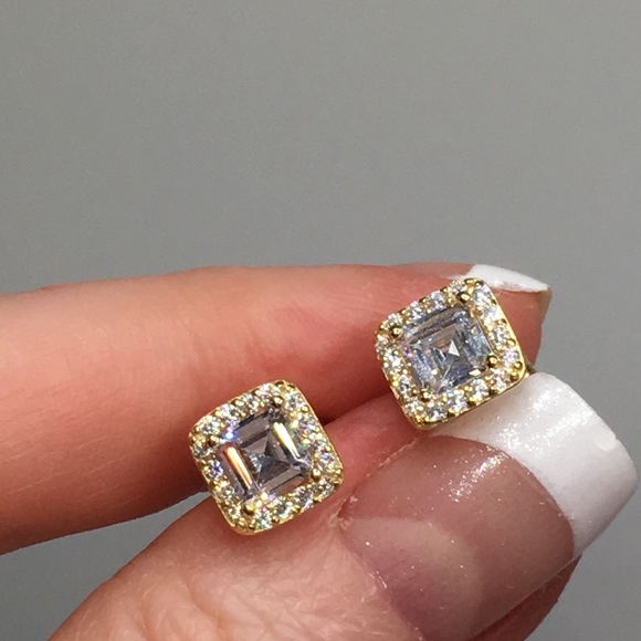 18k yellow gold asscher diamond stud earrings 2 ct - Picture 2 of 8